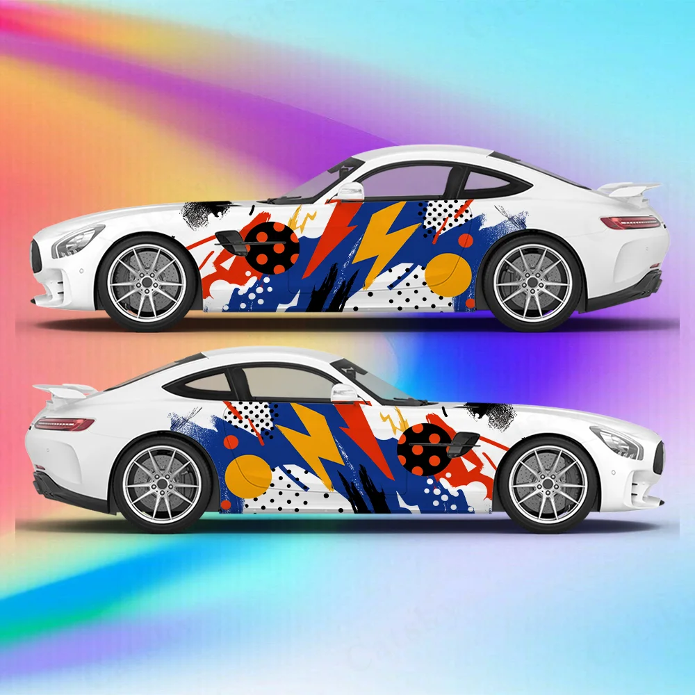 Colored Geometric Lightning Car Vinyl Wraps Decal Self-adhesive PVC Sticker Suitable for Trucks SUV Decoration Auto Accessories