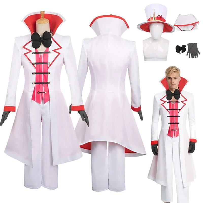 Disfraz de Cosplay de Lucifer, disfraz de Hotel de Anime para hombres adultos, sombrero, uniforme, pantalones superiores, trajes de fantasía, traje de Carnaval de Halloween