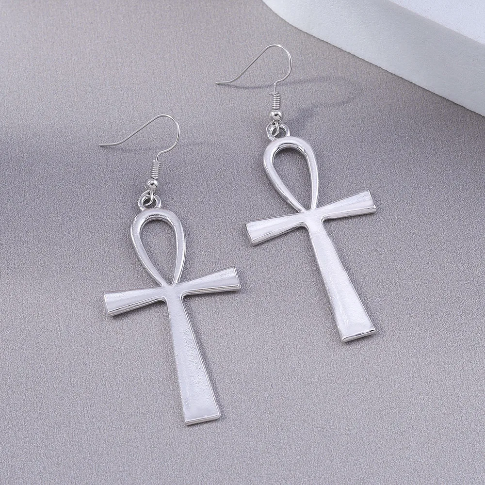 Aihua Große Steampunk Vintage Ägyptische Ankh-Kreuz-Ohrringe für Damen und Herren, Gothic Persönlichkeits-Ohrringe für Damen und Herren, Schmuck – Detail 2