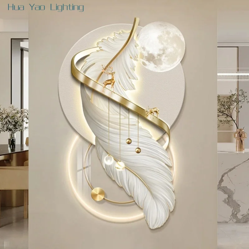 Entrance LED Mural Light Feather For Corridor Living Room Hallway Kitchen Modern Hanging Paintings Home Decoration Art Wall Lamp
