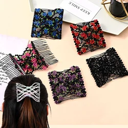 Fashion Hair Comb Claw Bun Ladies Magic Beads Elastic Double String Hairpin Tool Ponytail Hair Accessories Hairstyle Hairbands