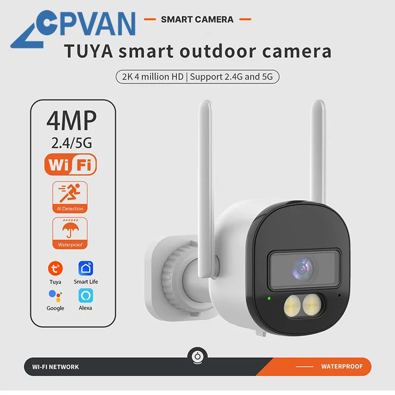 CPVAN Tuya Smart Camera Security HD 4MP Outdoor waterproof Surveillance Camera AI Human Detector Wireless WIFI 2.4/5G Camera