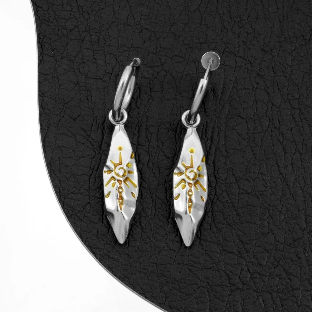 Retro Wish Stone Sun Pattern Silver Color Irregular Meteorite Design Dangle Earrings for Men Women Ethnic Hoop Earrings Jewelry