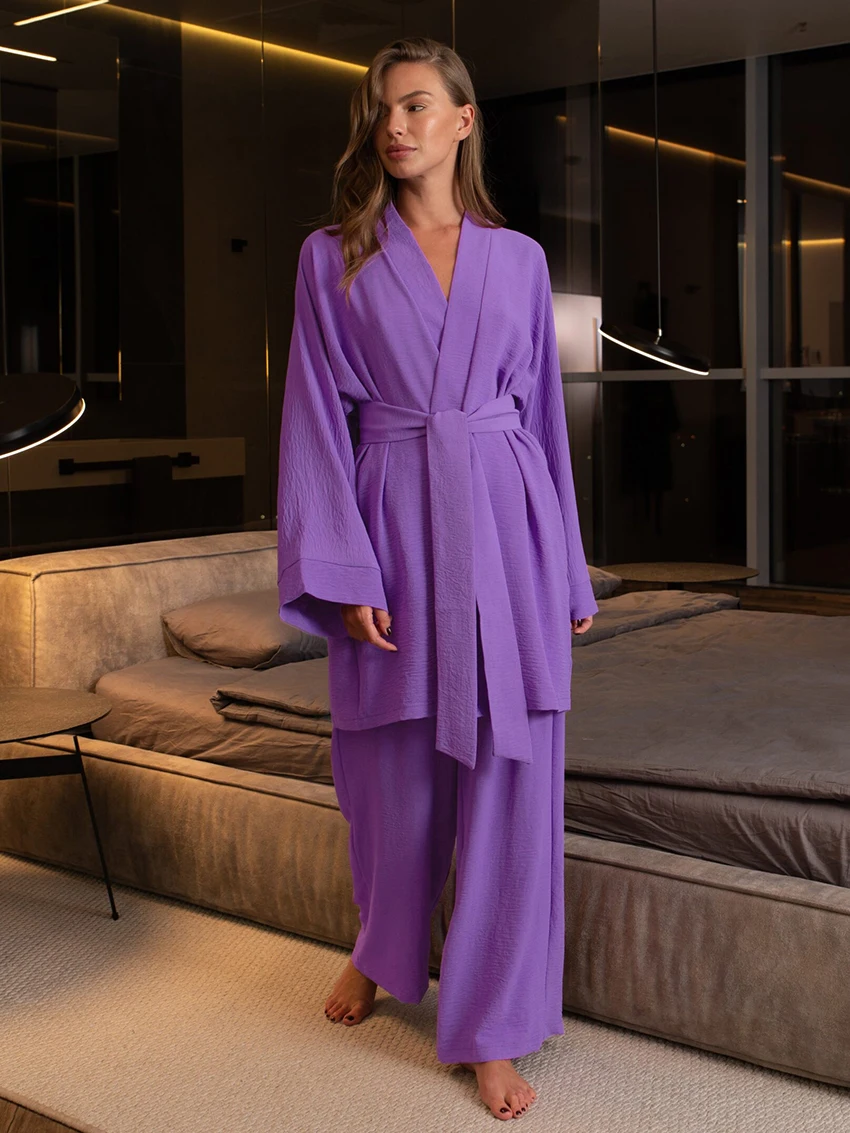 Marthaqiqi-Ensemble de vêtements de nuit décontractés pour femmes, pyjama à manches longues, vêtements de nuit sexy à col en V, nuisette à lacets,