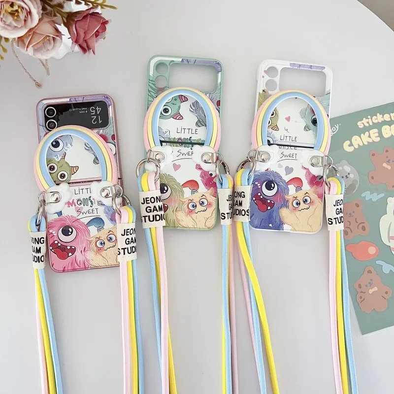 

Phone Case for SAMSUNG Z FLIP3 4 Monster Patterned Phone Case SAMSUNG Z FLIP3 4 Fashion Bracelet and Lanyard Crossbod Phone Case