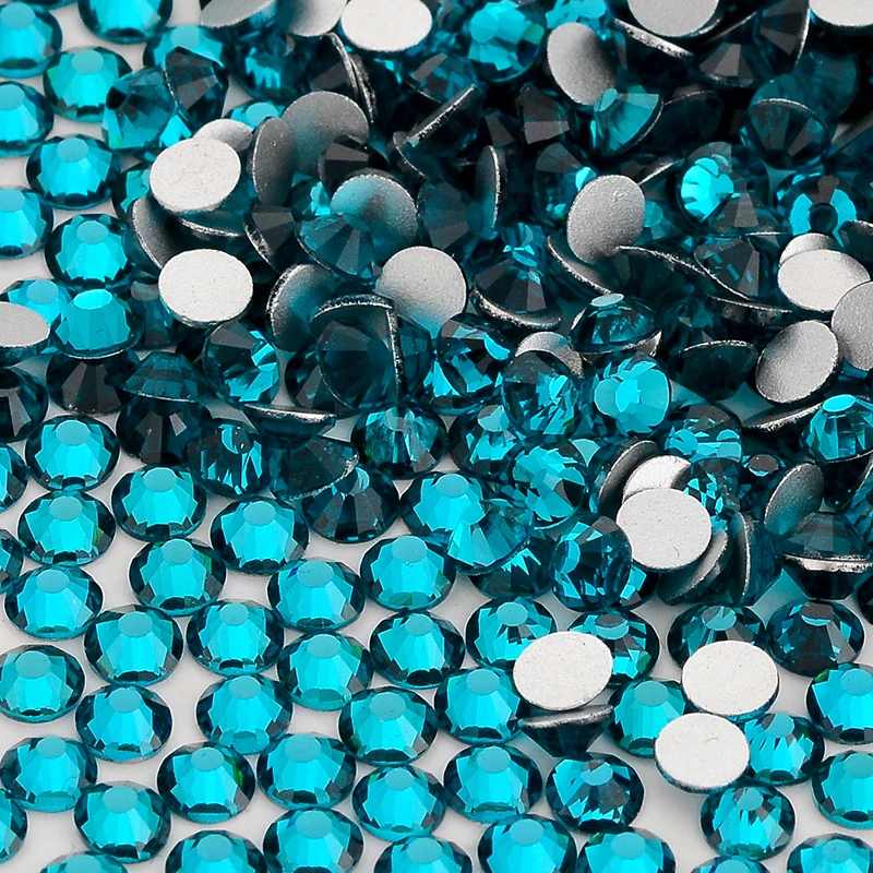 All Size SS3-SS60 Indicolite Glass Flatback Rhinestone Peacock Blue Round Silver Bottom Glue On Stones for Nail Crafts Clothes