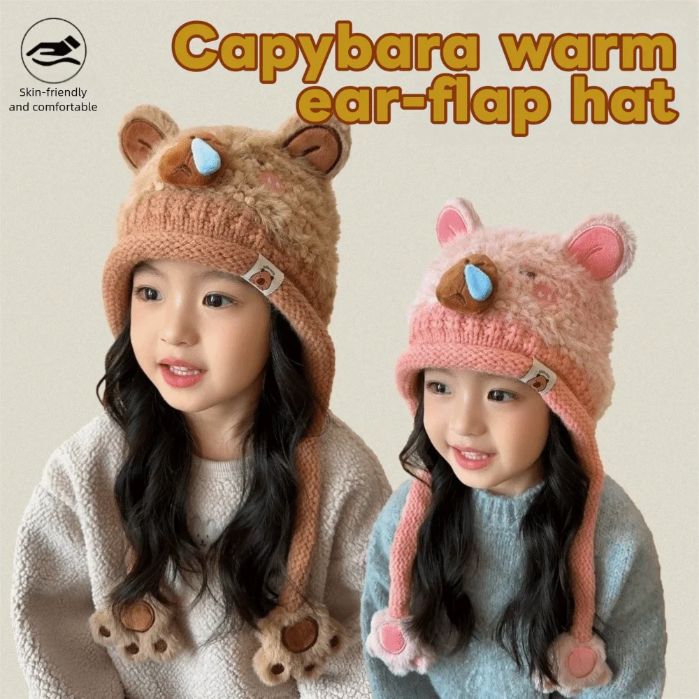 

Warm Toddler's Knitted Hat Soft Coldproof Baby Ear Protection Cap Breathable Thickened Capybara Beanie Caps Winter Season