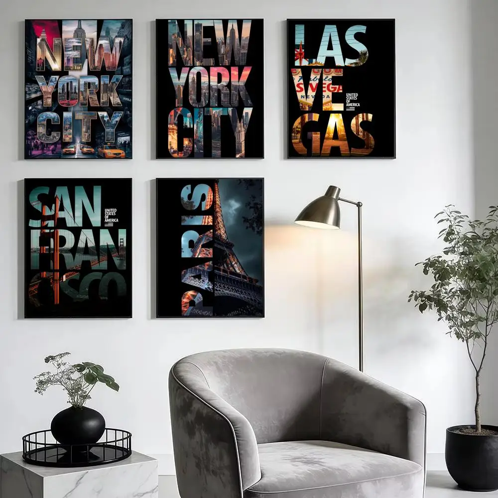 Artistic City Names Poster Aesthetic Wall Art Print Modern Bedroom Living Room Decor Trendy Gift