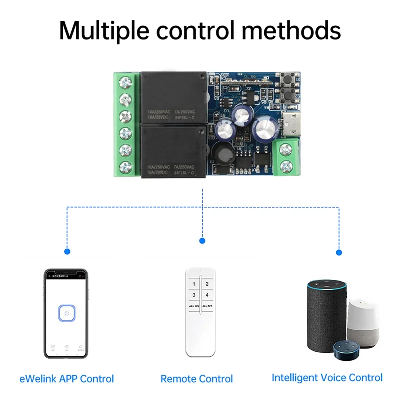 JABS-Ewelink WIFI 스마트 스위치 모듈 2 채널 릴레이 수신기 DC 12V 24V 48V 무선 원격 제어 작업 USB