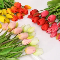 Lot de 5 tulipes artificielles, 40cm, fleurs, colle douce, décorations pour la maison, mariage, mariée