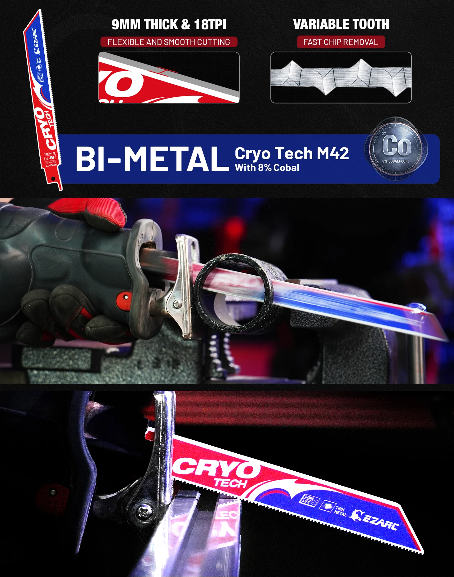 EZARC 5 Stück Säbelsägeblätter, Bi-Metall Cryo Tech Säbelsägeblätter für Metallschneiden, 18TPI 6''(150mm)/9''(225mm) Schneidwerkzeug – Detail 2