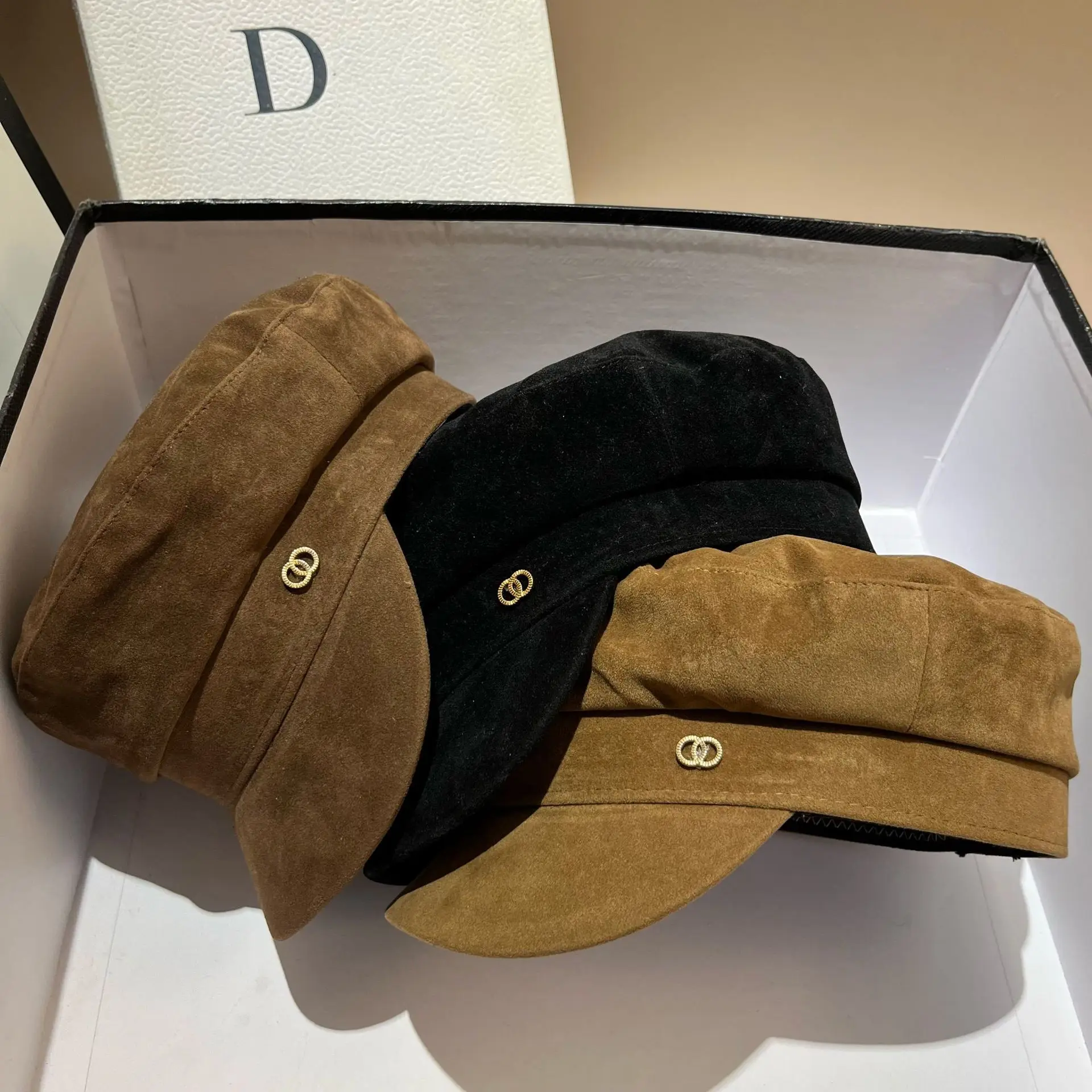 여성용 스웨이드 베레모, 2025 가을 겨울 밀리터리 & 베이커보이 캡, 빈티지 슬라우치 피크드 캡