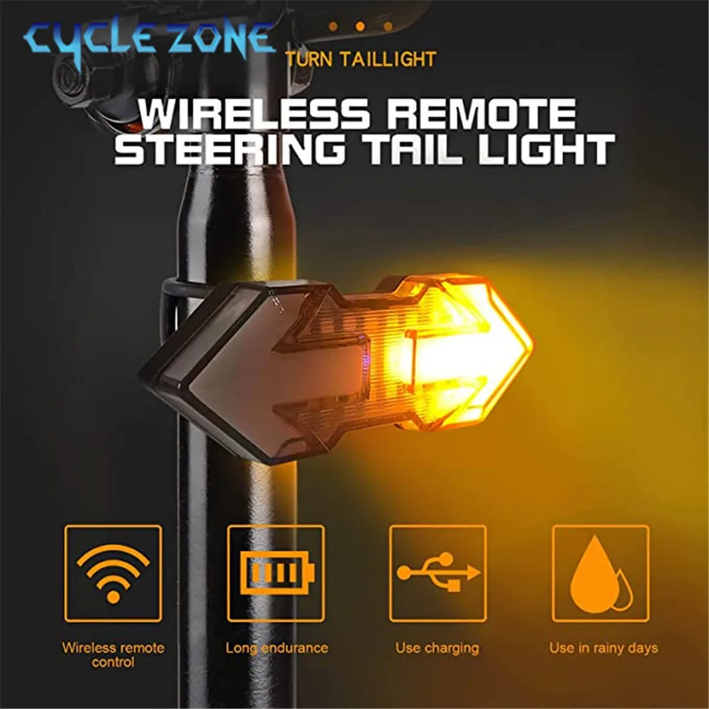 Wireless Remote Turn Signal Bicycle Tail Light 5 Lighting Modes Smart Bike Warning Rear Light USB Rechargeable Cycling Taillight