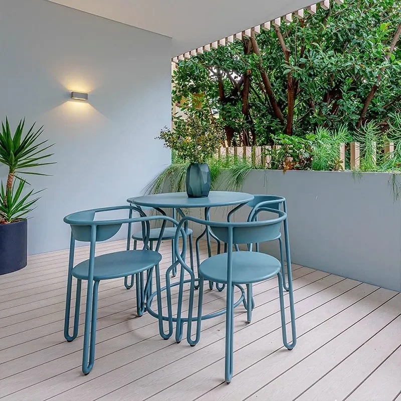 Nordic Wrought Iron Dining Set Modern Minimalist Outdoor Balcony Patio Furniture for Courtyard Cafe Milk Tea Shop Casual Use