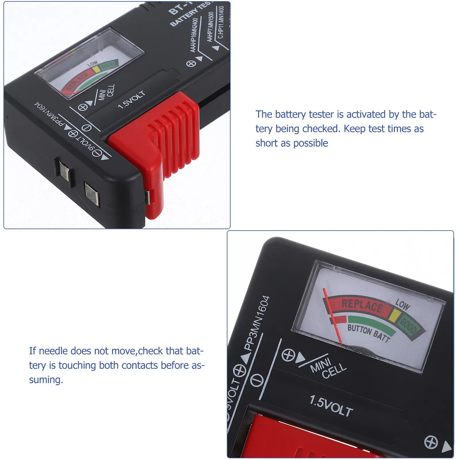 Universal Battery Tester Checks Aa Aaa 9V 1.5V Button Cells Instant Visual Power Level Meter Red Yellow Green Status Display