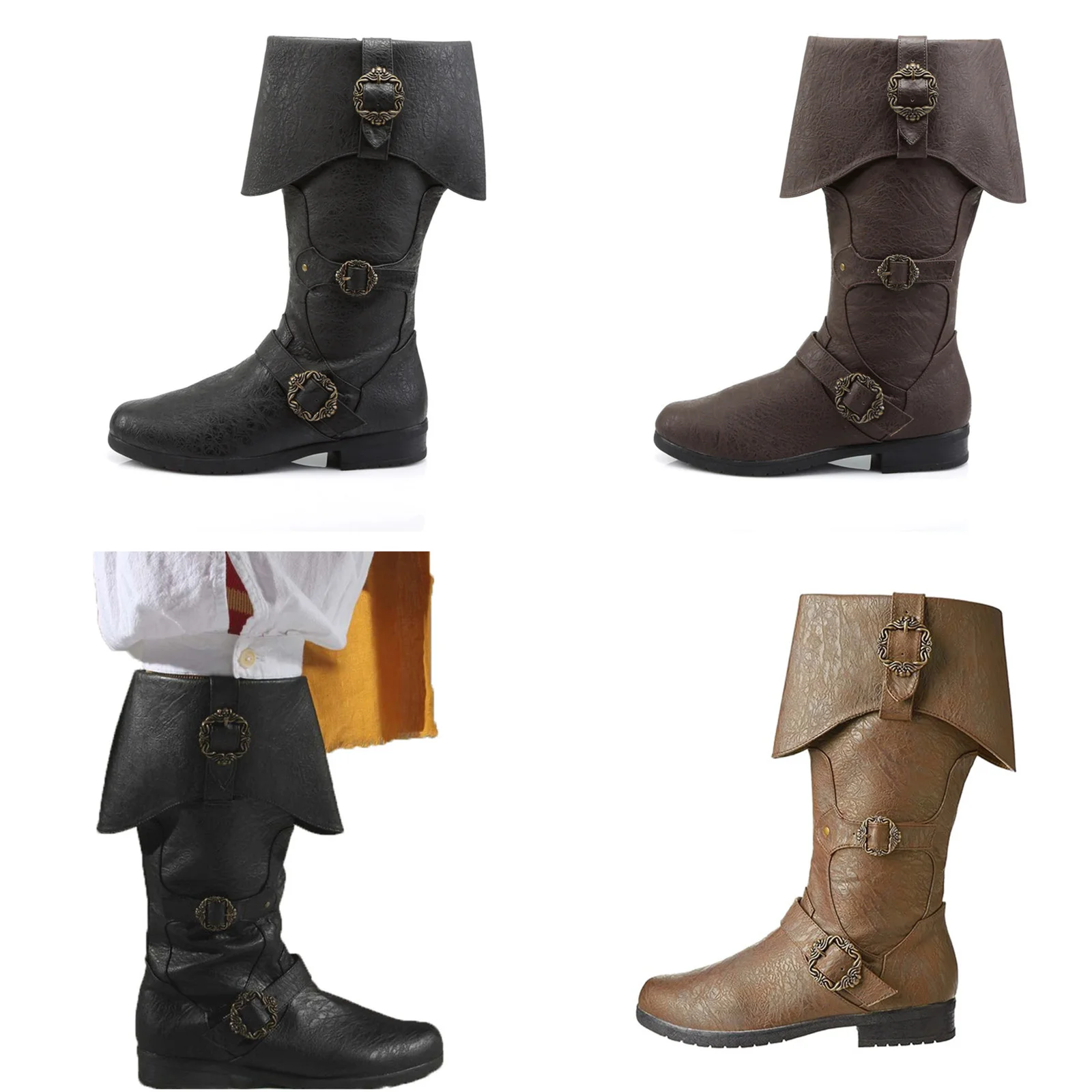 Męskie średniowieczne buty ze sztucznej skóry renesansowe gotyckie Viking pirackie buty do połowy łydki Halloween Cosplay buty