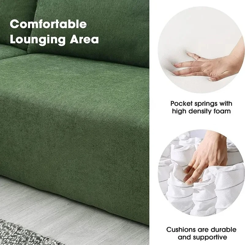 Modern Velvet Sectional Couch Floor Sofa Chaise Lounge Furniture Vacuum Packed Compressed Living Room Home Decor