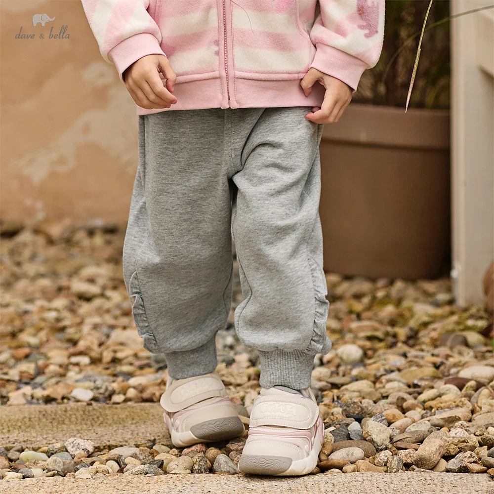 Dave Bella Girls Knitted Pants Spring Summer Baby Cotton Trousers Children Loose Elastic Pants Outerwear Kids Clothing DB1260324