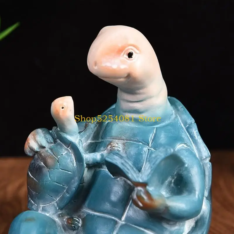 AXYC Reading Turtles Figurine in Resin with Sculpting Adult and Baby Turtles, Hand-Painted Open Book Decors for Bookshelf, Desk,