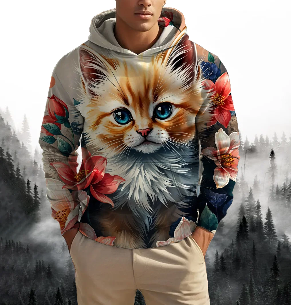 

Men's fashion autumn spring new 3D cute kitten print hoodie unisex y2k men's women's fun harajuku new hoodie