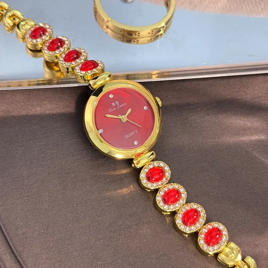 럭셔리 여성용 다이아몬드 쿼츠 시계 보석 팔찌와 라운드 미러 페이스 포함