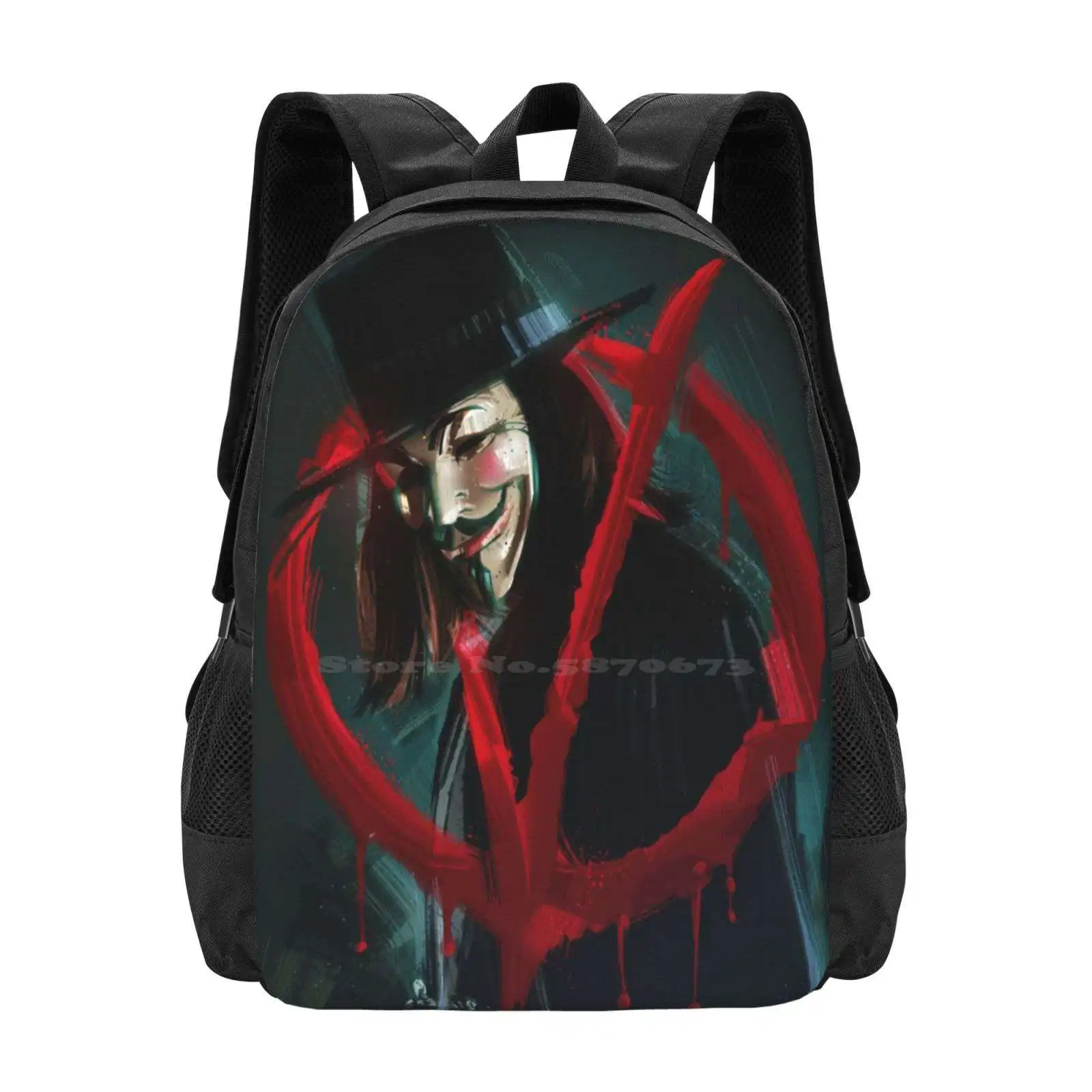 V For Vendetta Pattern Design Bag Student'S Backpack V For Vendetta Anonymous Guy Fawkes Revolution Activist