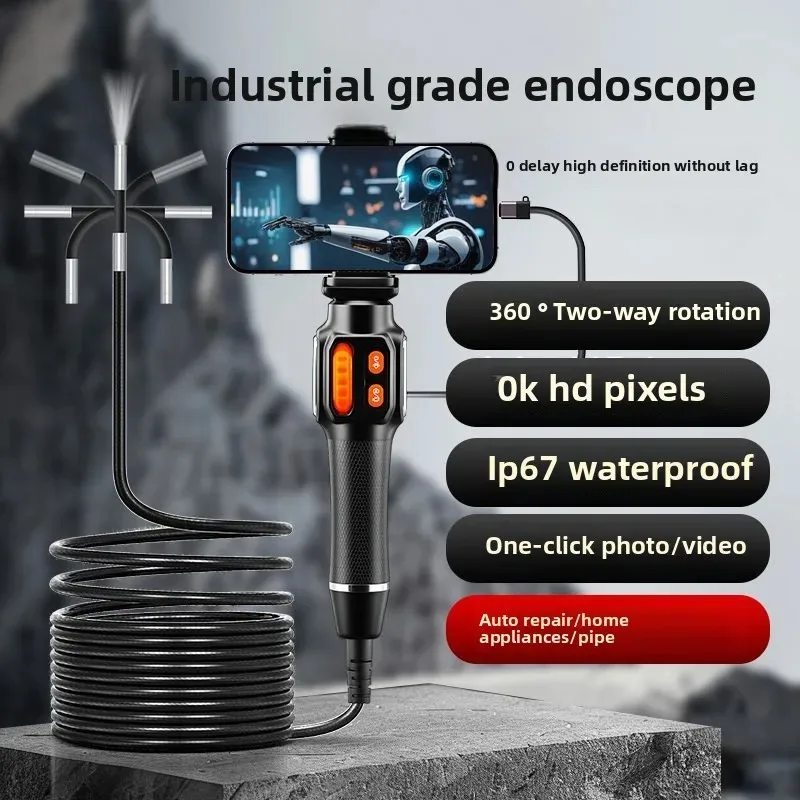 Caméra endoscopique rotative à 360 degrés, objectif 6mm HD, caméra endoscopique d'inspection articulée IP67 pour voiture automobile IOS Android