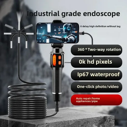 Imagen 2 del producto Cámara endoscópica con rotación de 360 grados, lente de 6mm, cámara boroscopio de inspección articulada HD IP67 para coche automotriz, IOS y Android