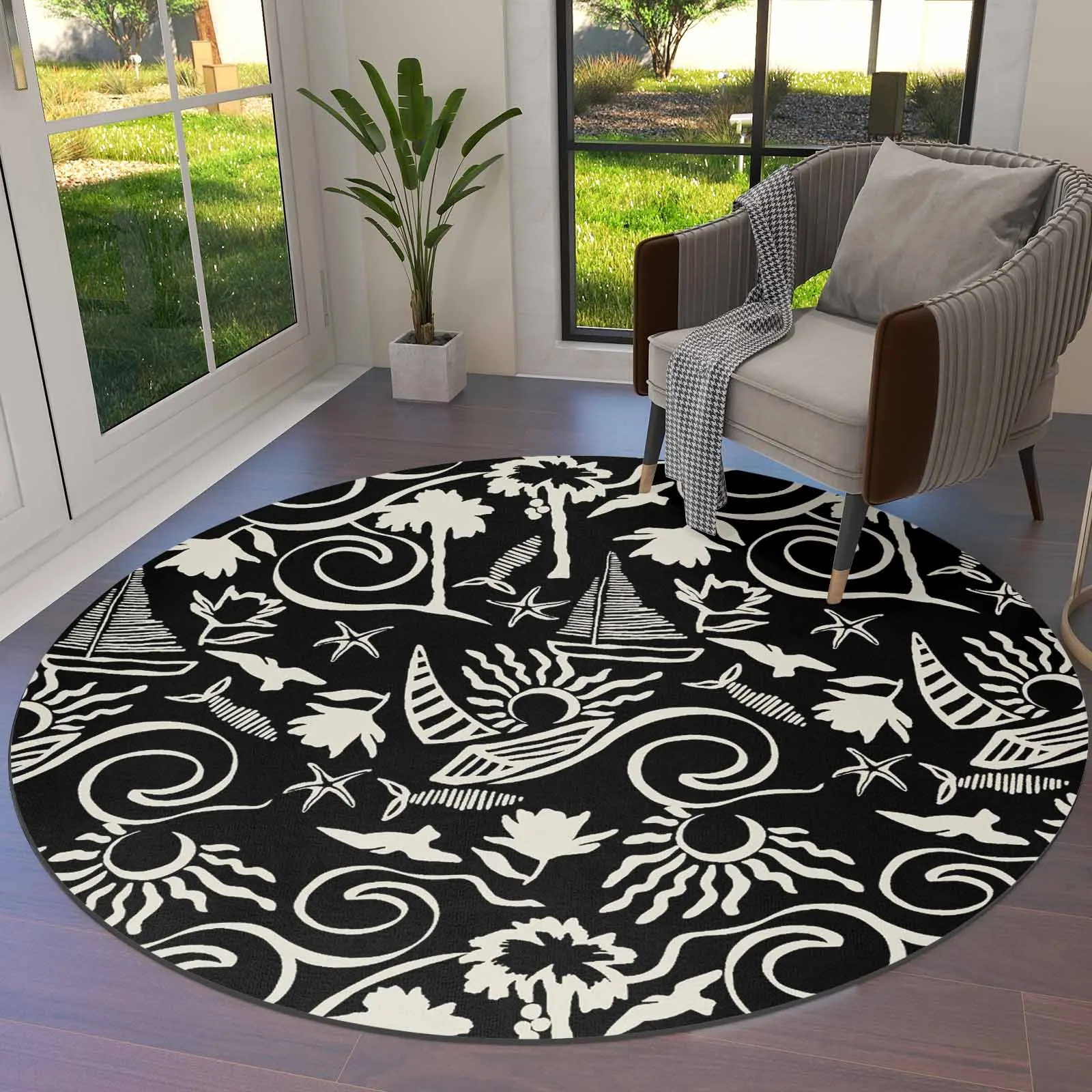 

Коврик с абстрактным изображением символов, пляжный круглый коврик с солнцем, ковры для гостиной, большой коврик, украшение для дома, спальни, детской комнаты
