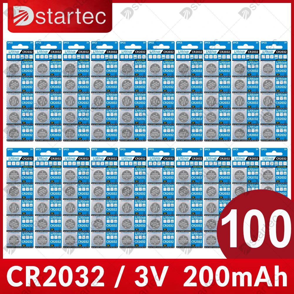 

100 шт., Литиевые Батарейки DStartec 200 мАч CR2032 3 в, батарейки для часов CR 2032, DL2032 BR2032 ECR2032 L2032 5004LC L14 KCR2032