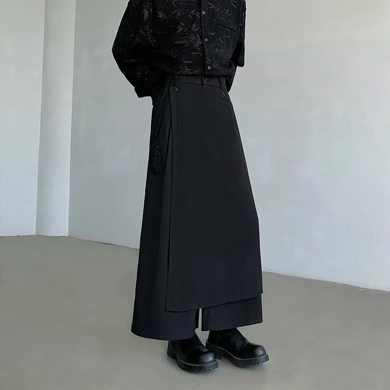 أنيق الرجال الظلام الانصهار Pantskirt موضة عادية فضفاض واسعة الساق دعوى السراويل للرجال اليابان YY مصمم نمط الفنان الملابس