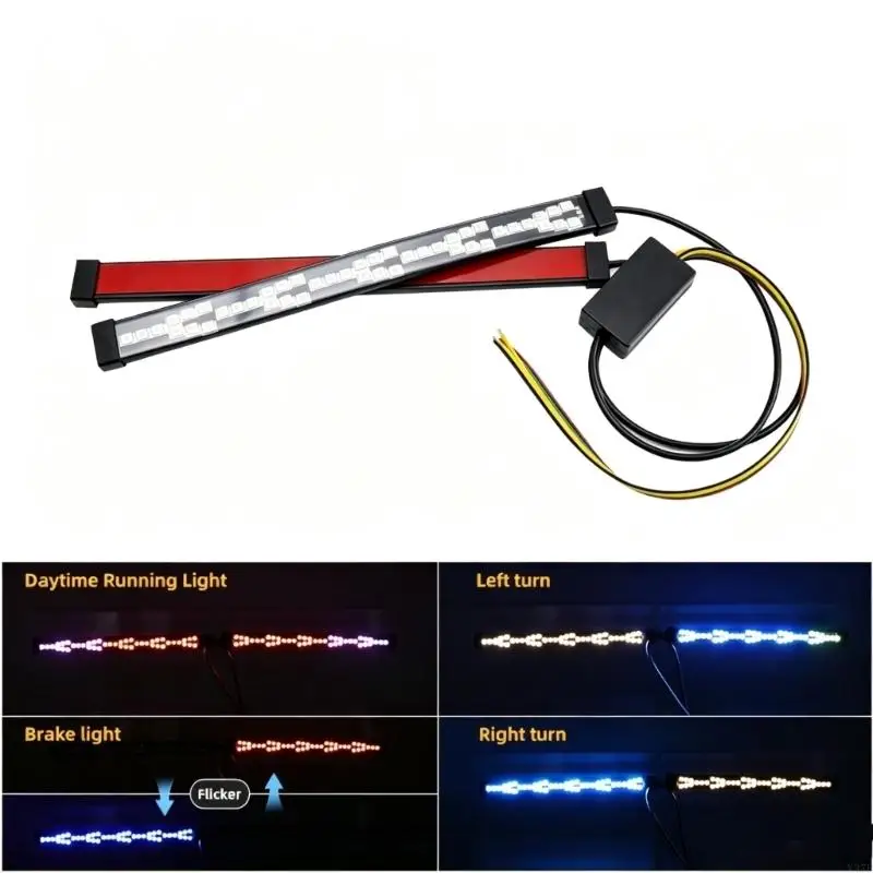 Motorcycle Tail Light Installation Set, Two LED Rear Bars with Rows of Light Points, Directional Pattern, and Stated X37F