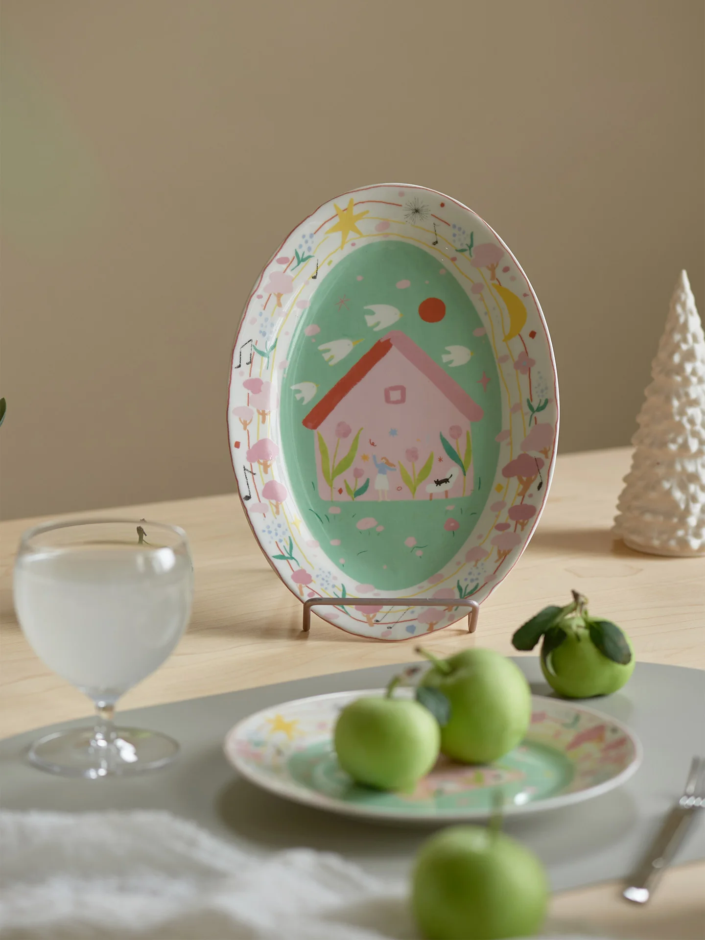 

Милая иллюстрированная овальная тарелка для послеобеденного чая и завтрака для девочек, в скандинавском стиле, новинка 2026 года, бренд April, многофункциональная