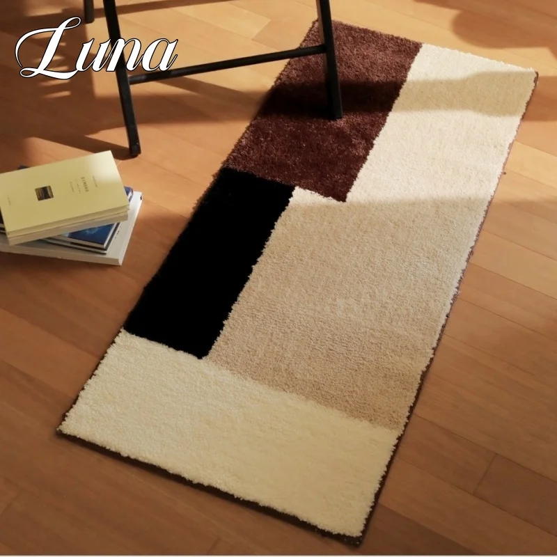 Art Plaid Tufted Carpet Soft Fluffy Plush Geometric Rugs for Bedroom Bedside Floor Mats Simple Anti Slip Home Decor Area Rug