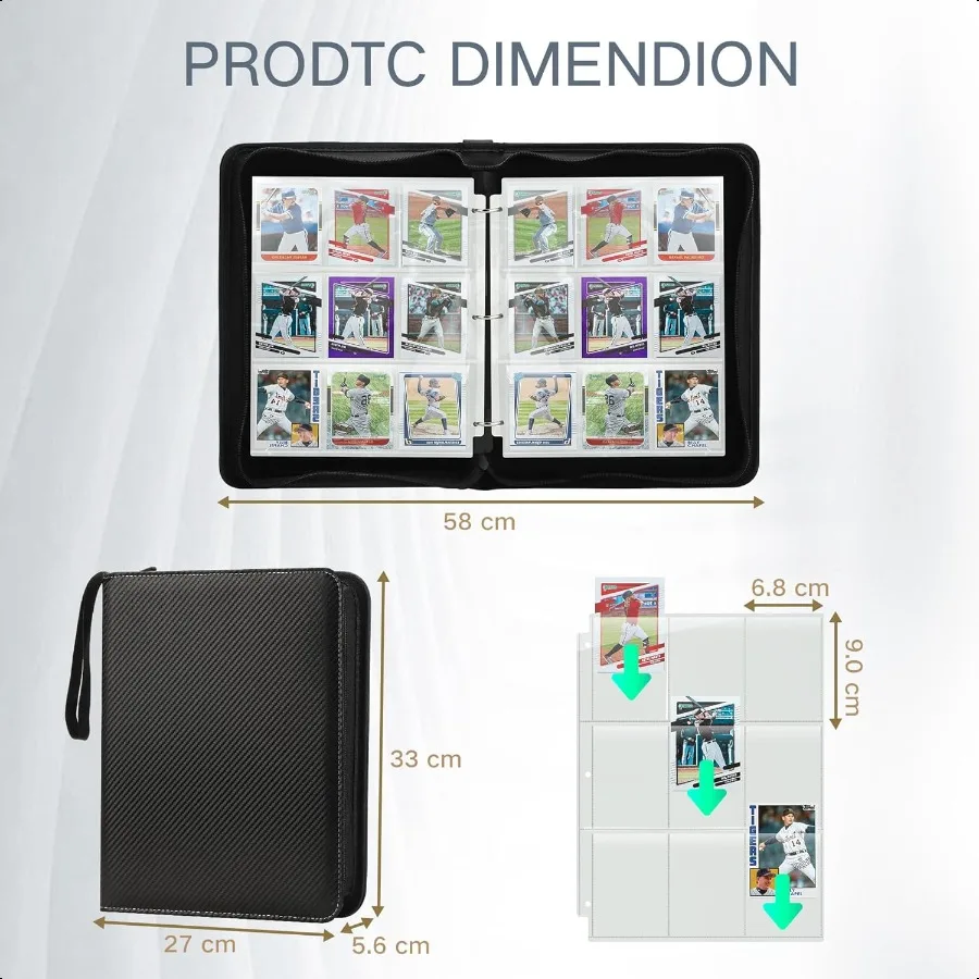 트레이딩 카드 바인더 슬리브 포함 9포켓 프리미엄 720 더블 사이드 포켓 PU 카드 컬렉션 바인더 수집용 앨범 카드 폴더