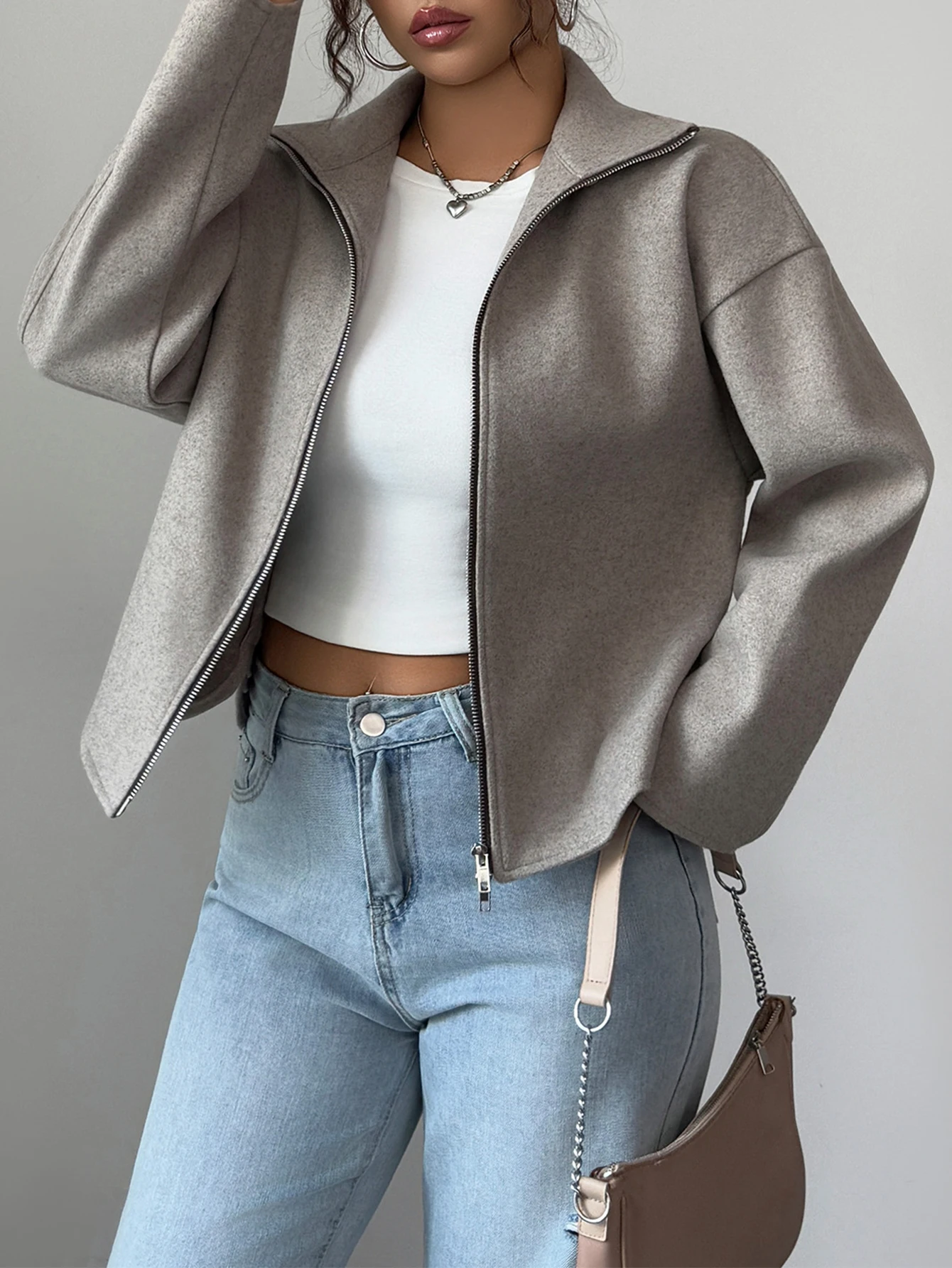 سترة كاجوال برقبة دائرية للخريف والشتاء ملابس نسائية على الموضة ملابس خارجية مريحة وأنيقة