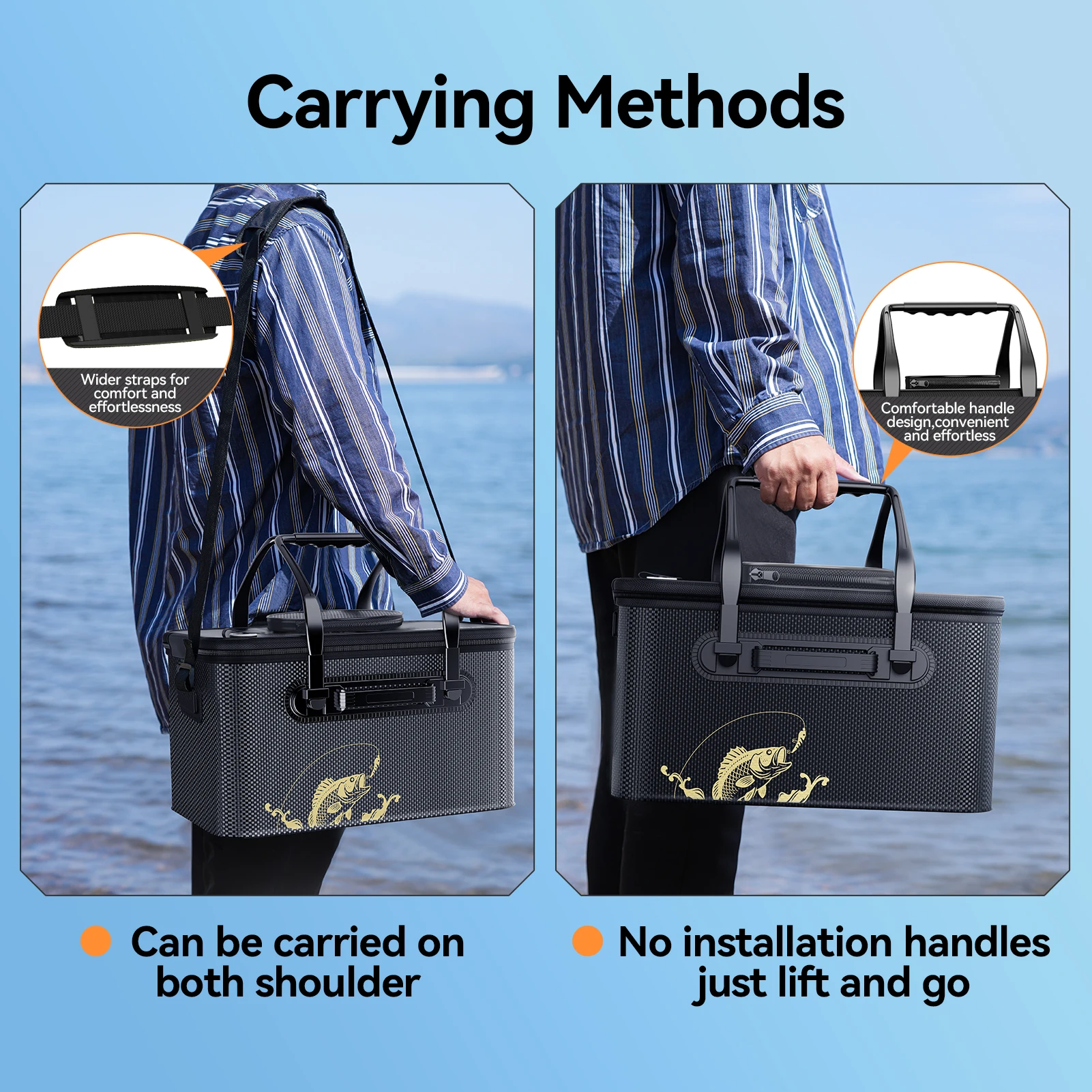 Live Fish Bucket, Fishing Water Bucket, Bait Bucket, Thickened Material, Wear-Resistant & Durable, with Shoulder Strap.