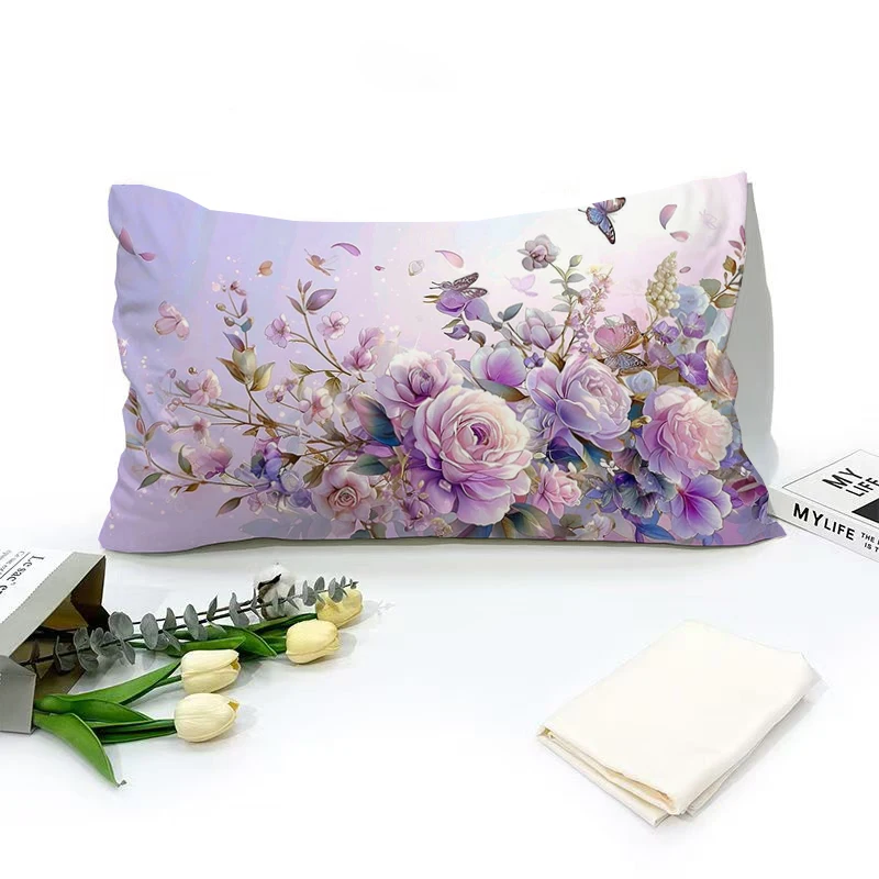 Purple Floral Pillowcase With Butterflies - Add A Touch Of Elegance To Your Bed Bedroom Living Room Sofa Cushion Cover