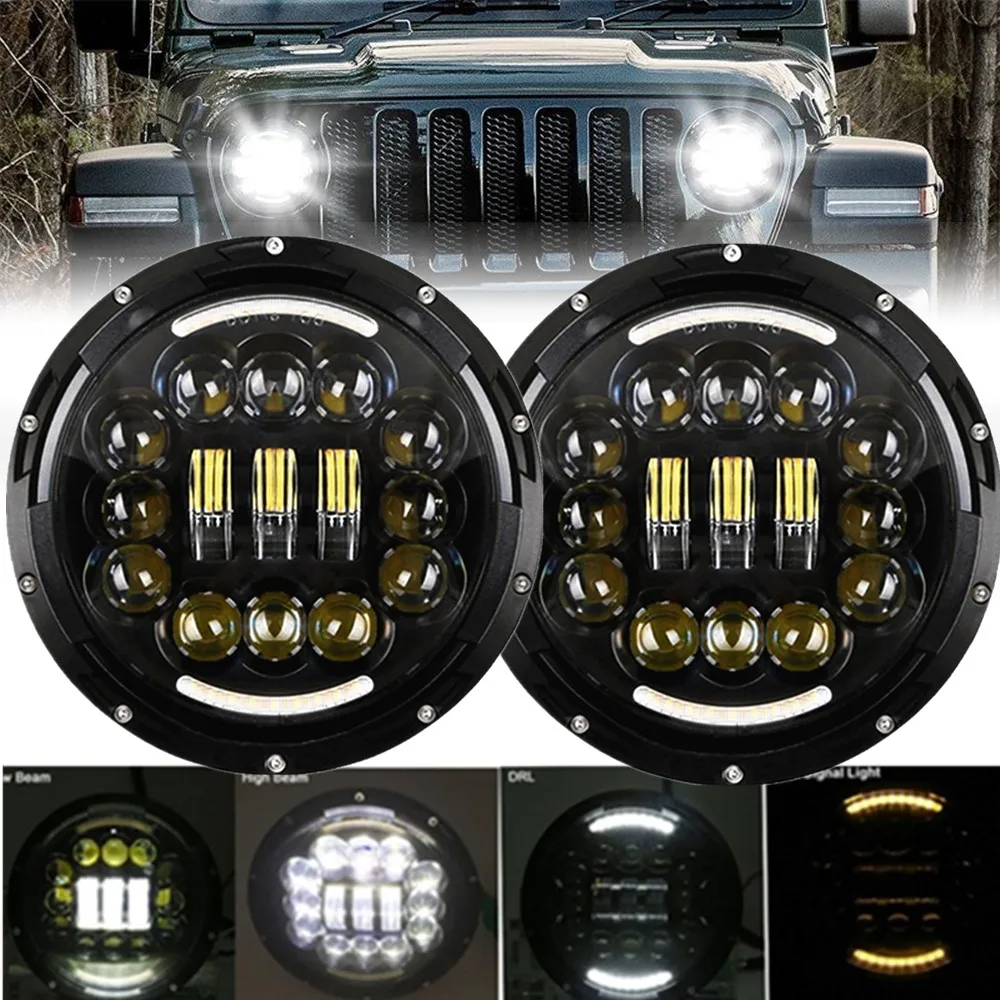 2pc Black 7 inch Led Headlight For Jeep Wrangler OffRoad Lada Niva Urban 4x4 Suzuki Samurai Halo Angle Eyes DRL Headlamp