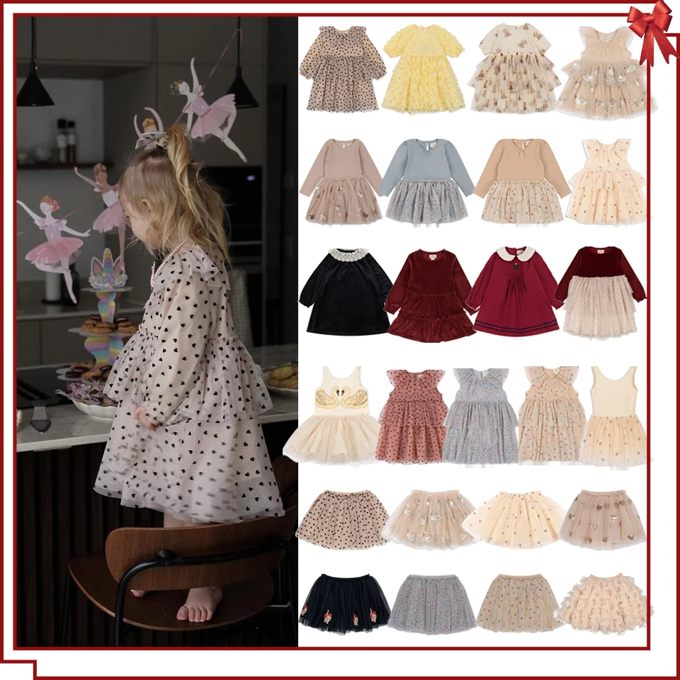 New 2024 KS Girls Princess Mesh Dress Christmas Girl Floral Sequin Dresses Children Voile Dress Baby Cute Skirt Carnival Party