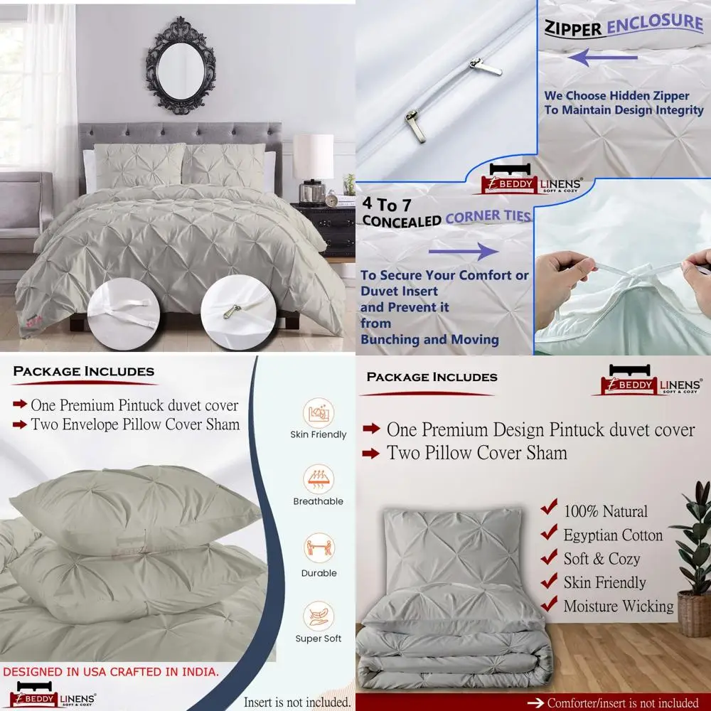 

Super King Size 120x120 Egyptian Cotton Duvet Cover Set with 800 Thread Count and Pinch Pleats, 3-Piece Zippered Closure