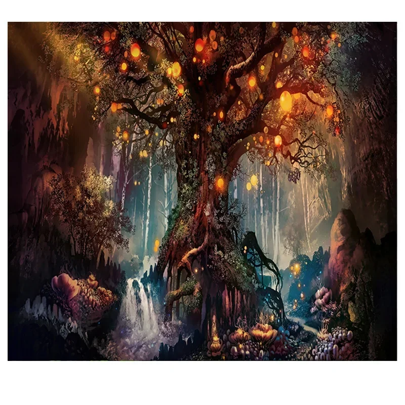 Forest Life Tree Wall Hanging Tapestry Fantasy Plant Magical Castle Tapestry Hippie Psychedelic Decorative Wall Carpet Bed Sheet