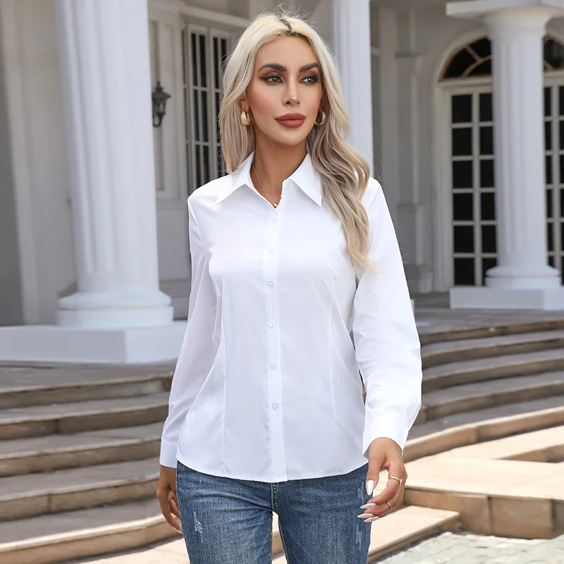 Turn-down Collar Shirt And Blouses Simple Long Sleeve Top Casual Elegant Office Lady Trend Women Clothing Autumn 2024 Fashion