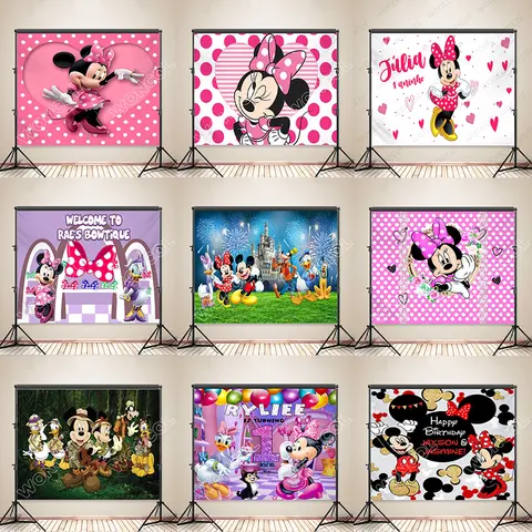 Minnie Mouse Birthday Backdrop Mickey Mouse Baby Shower Backdrop Custom Mickey Minnie Goofy Donald Duck Pluto Daisy Duck Banner