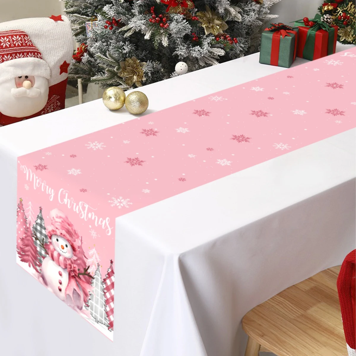 1pc Pink Snowman Christmas Tree Christmas Table Runner, Christmas Table Runner for Christmas Table Room Home Decor 2024 New Year