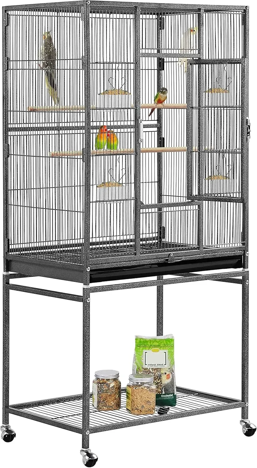 

54-Inch Standing Flight Bird Cage for Parrots & Small Birds, Wrought Iron Habitat for Conure, ParakeeLovebird, Budgie, Finch,