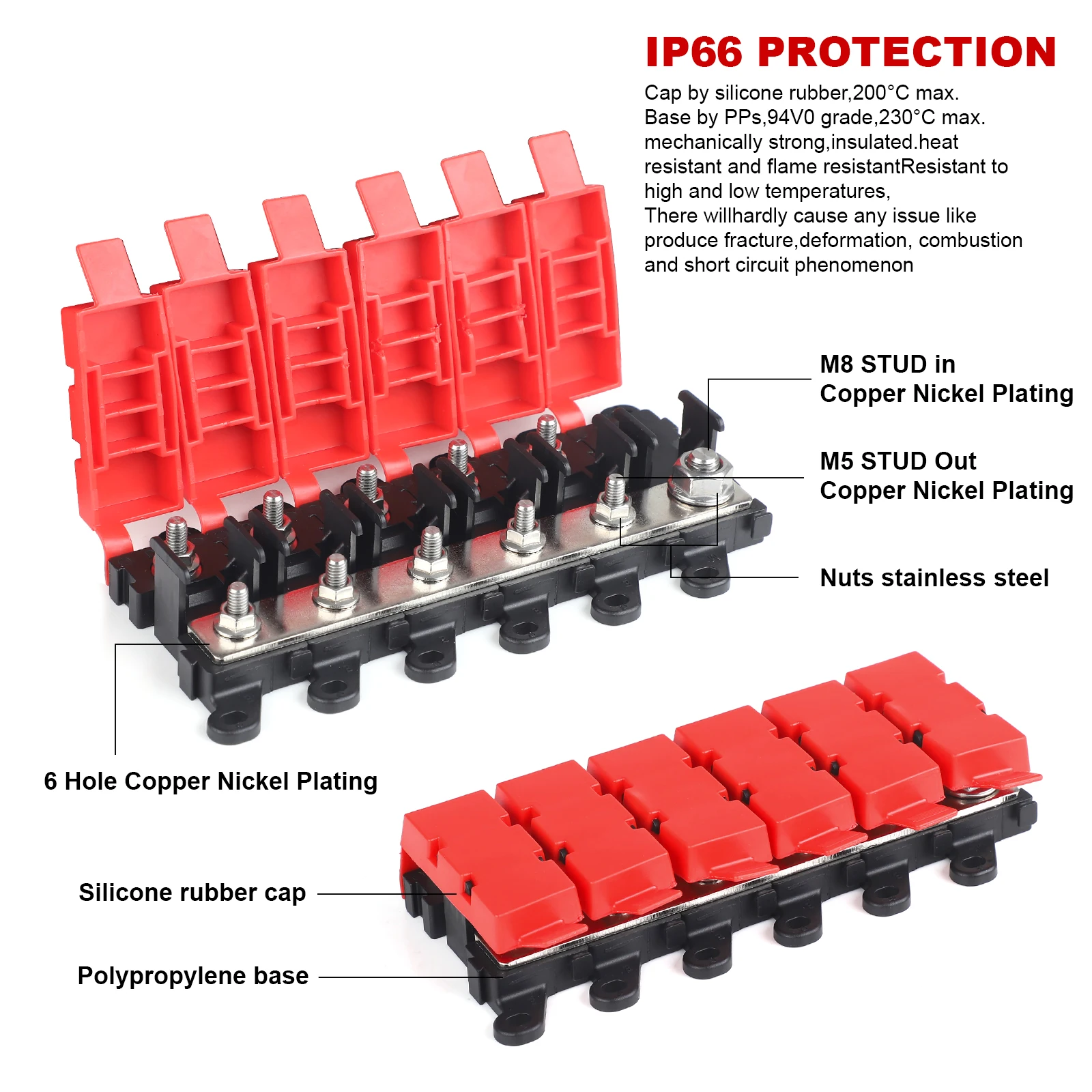 1 in 5 out- 6way MIDI AMI Fuse Holder 200A Power Distribution Module, Bolt On Fuse Type, for Marine, SUV, Truck & RV Use New