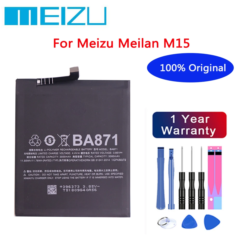 

100% Original Battery BA871 For Meizu M15 / M15 15 Lite M871 M871H BA 871 3060mAh High Quality Phone Bateria Batteries + Tools