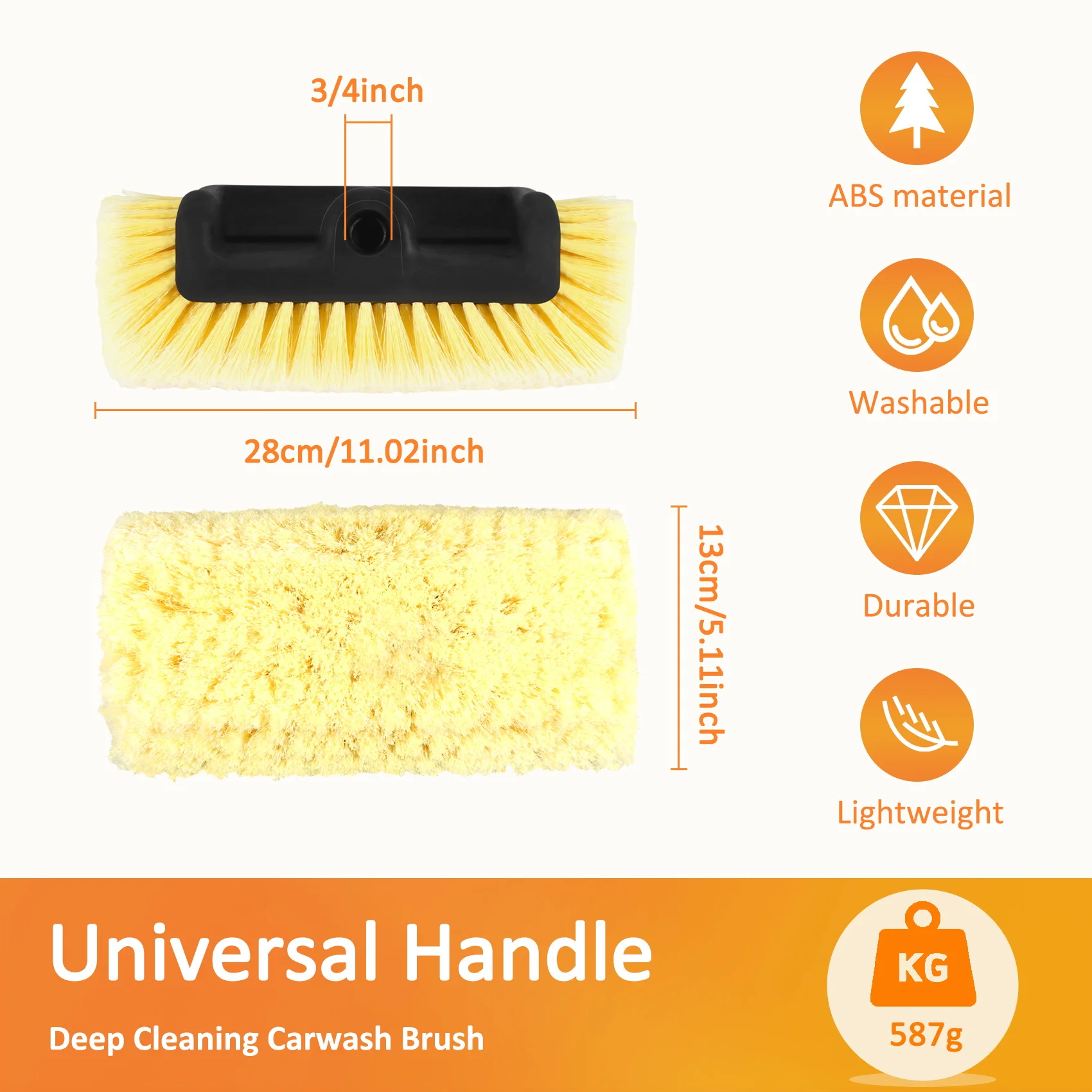 

【Top Sale !!】Car Wash Brush Head For Detailing Washing Vehicles, Boats, Rvs, Atvs, Or Off-Road Autos, Super Soft Bristles For Sc
