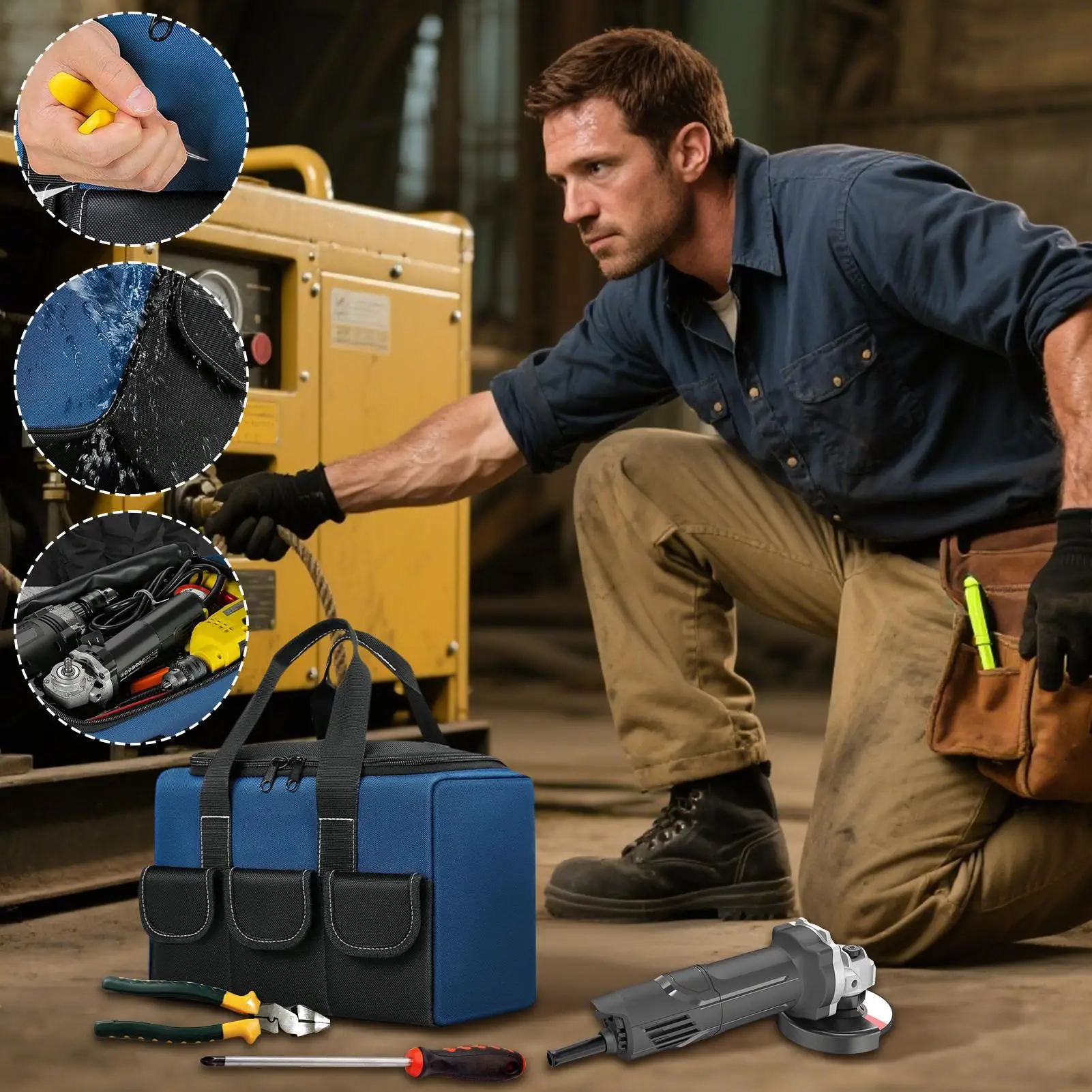 

Сумка для инструментов, водонепроницаемая сумка для переноски инструментов, толстая Оксфордская износостойкая портативная сумка-тоут для мужчин, сварка для папы, механика